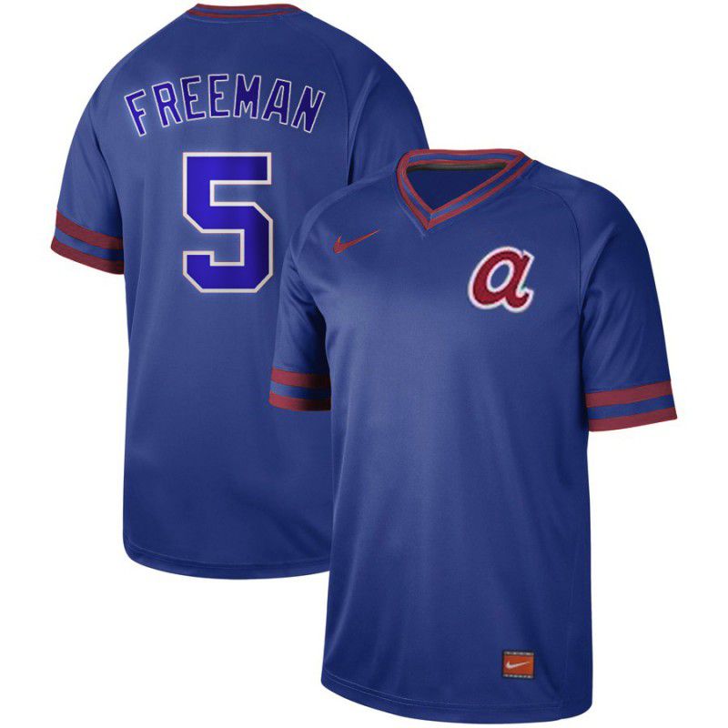 Men Atlanta Braves 5 Freeman Blue Nike Cooperstown Collection Legend V-Neck MLB Jersey